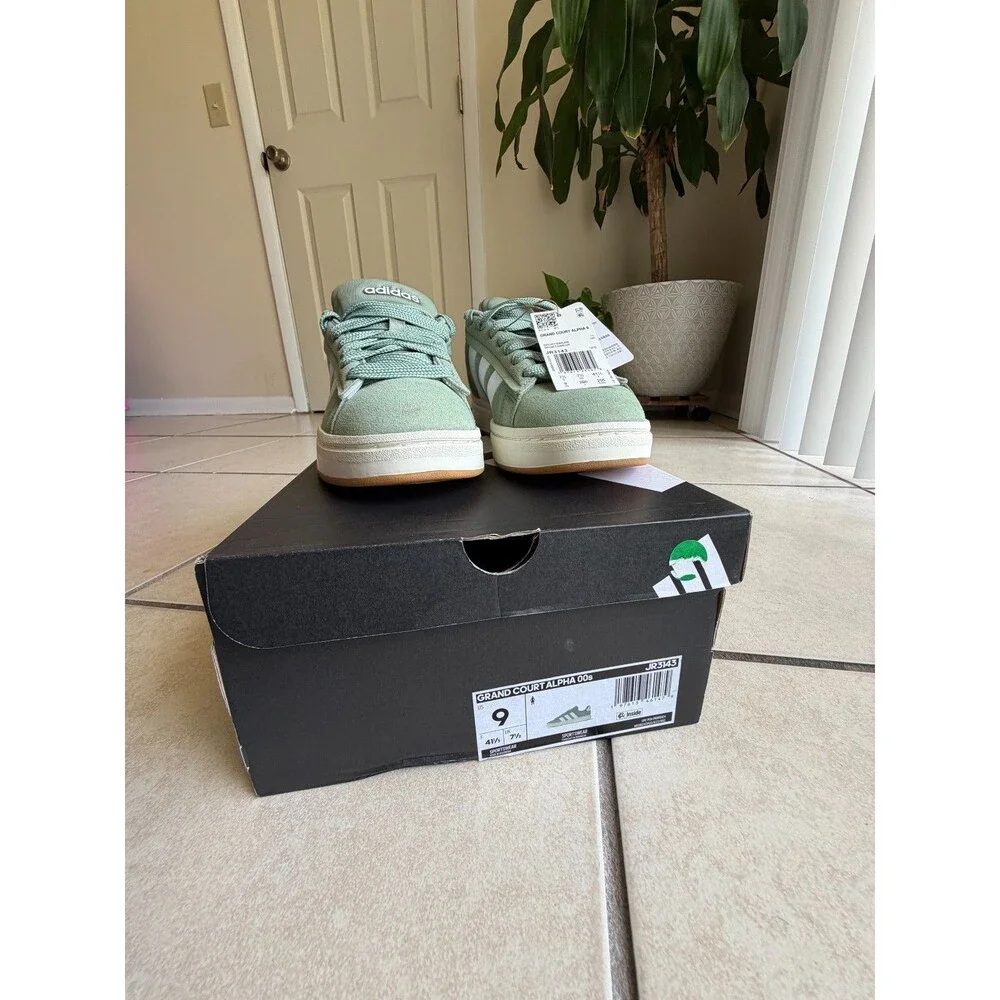 adidas Grand Court Alpha 00s Size 9 Silver Green Suede Skate Sneakers JR3143
